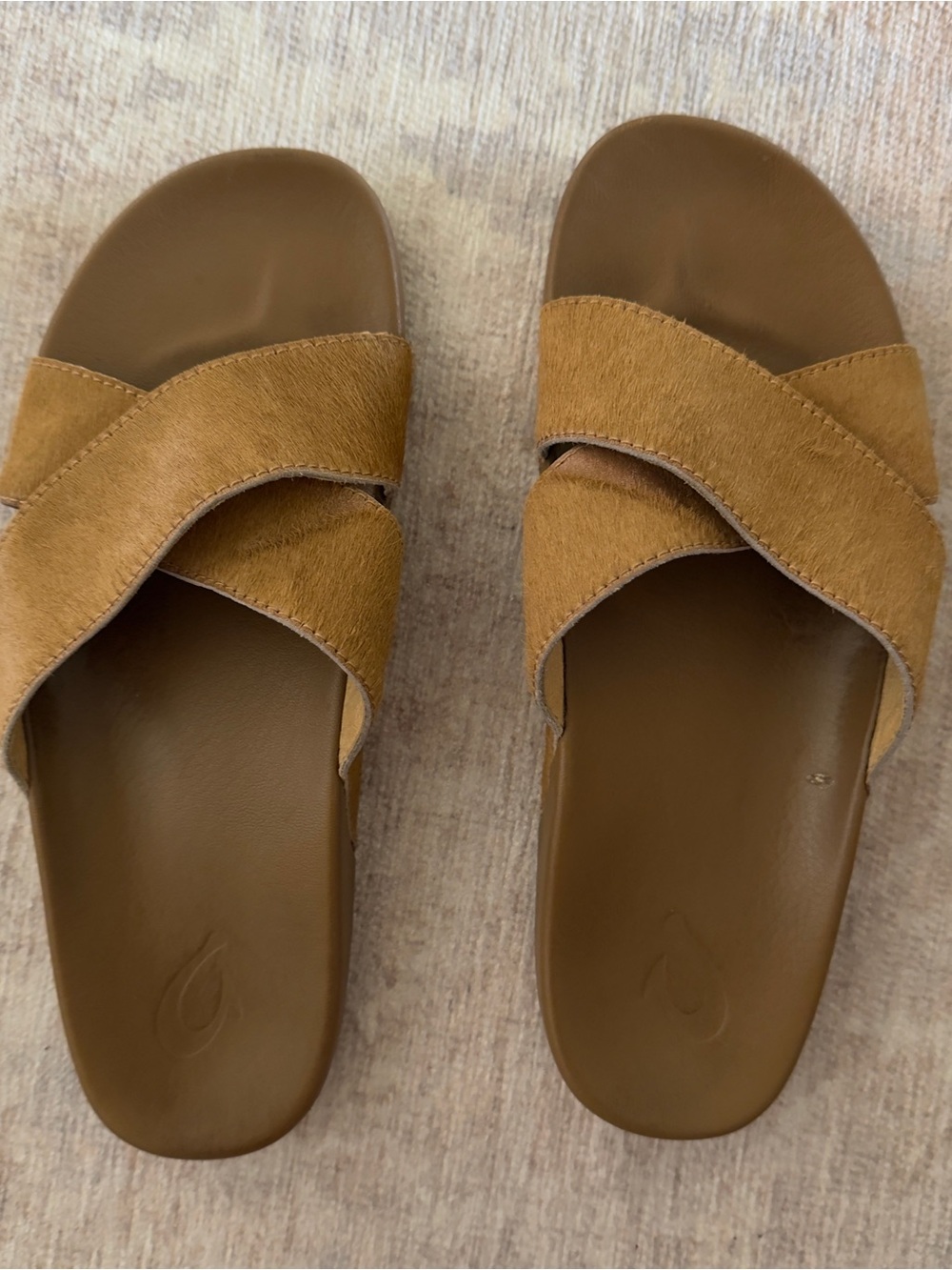 Olukai Women's Cross-Strap Slide Sandals in Tan